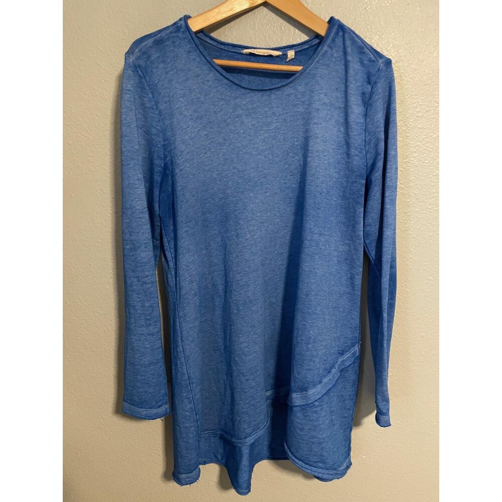 Soft Surroundings Womens Tunic Top Size Large Blue Long Sleeve Lagenlook
